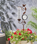 32-Inch Garden Rain Gauge With Thermometer And Metal Bird Statue, Glass Tube Weather Gauge For Outdoor Yard Decor