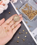 24K Gold Plated Stainless Steel Ball Stud Earring Findings 50 Pcs With Loops 6mm Posts For DIY Jewelry Making Bling Wedding Valentines Day Crafts 6mm gold studs in storage box