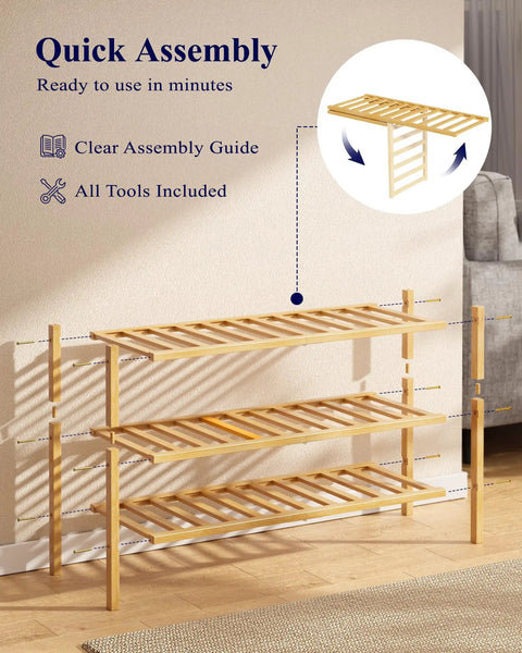 Solid Three Tier Bamboo Shoe Rack For Front Door Entryway Sweet Wooden Storage Organizer Ideal For Closets And Dorms Tight Footwear Holder That Snags Your Daily Kicks And Keeps Your Home Looking Fresh And Sharp