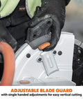 Close-up of Electric 12 Inch Concrete Saw With 4.5 Inch Cutting Depth And 15 Amp Motor No Gas Demolition Tool showing blade guard adjustment.