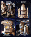 Space Shuttle 3D Puzzle For Adults With Lighting, wooden model showing integrated launch table, boosters, countdown light, axle track