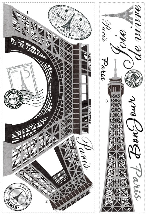 Paris Eiffel Tower Peel And Stick Wall Decal 55.7 Inch By 32.5 Inch Vinyl Made In USA Removable And Repositionable No Residue
