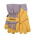 Premium Leather Work And Ski Gloves With Heatkeep Insulation For Cold Weather, Durable Blue Collar Favorite With Otto Striped Canvas Back