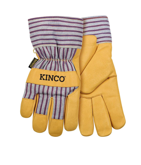 Premium Leather Work And Ski Gloves With Heatkeep Insulation For Cold Weather, Durable Blue Collar Favorite With Otto Striped Canvas Back