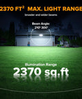 80W Dusk To Dawn Flood Light 9000 Lumens Led Security Beam With Photocell Ip65 Waterproof 4 Head Adjustable Outdoor Fixture For Garage Yard Crushing The Night Cool White illuminating a lawn with a max light range of 2370 sq. ft.