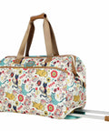 Patterned 22 Inch Duffel Bag With 2 Rolling Wheels For Women, Lightweight Weekender Carry On Suitcase, Easy Handling, Floral Design
