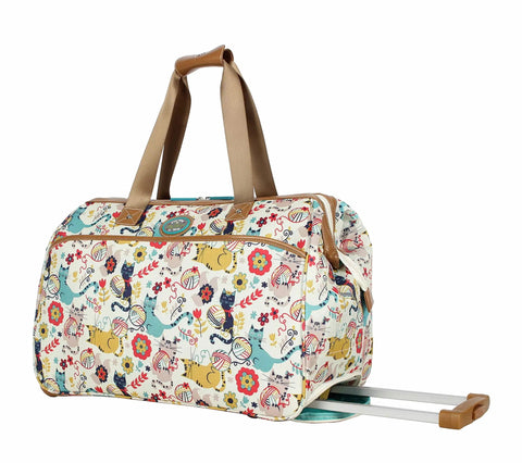 Patterned 22 Inch Duffel Bag With 2 Rolling Wheels For Women, Lightweight Weekender Carry On Suitcase, Easy Handling, Floral Design