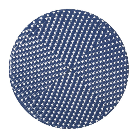 Picardy Outdoor Bistro Table In Dark Teal White And Bamboo Print Finish With Aluminum Frame And Wicker Wrappings French Inspired Cafe Style For Cozy Backyard Vibes, top view showing woven pattern.