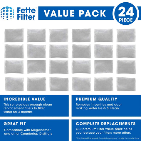 24 Pack Countertop Distiller Water Filters For Megahome And Other Countertop Distillers Premium Replacement Filtration Display