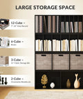DIY Modular Cube Bookcase System With 23 Cube Open Shelves Stackable And Expandable Cube Set For Books Fabric Storage Bins And 7 To 10 Inch Vinyl Record Organizer Black