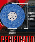 Fast Cutting 36 Grit Zirconia Resin Fiber Discs For Angle Grinder 4-1/2 Inch By 7/8 Inch showing specifications