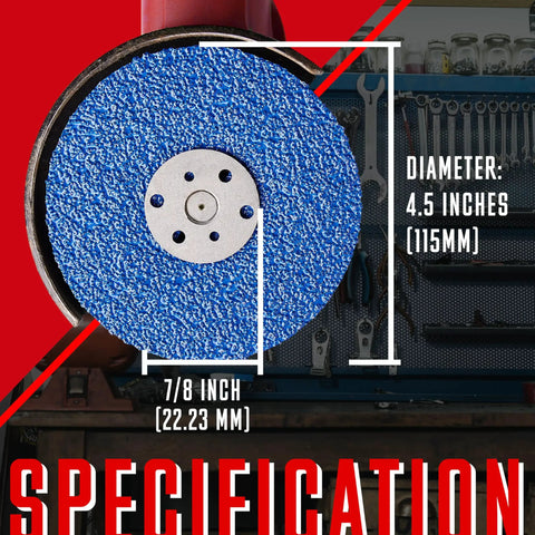 Fast Cutting 36 Grit Zirconia Resin Fiber Discs For Angle Grinder 4-1/2 Inch By 7/8 Inch showing specifications