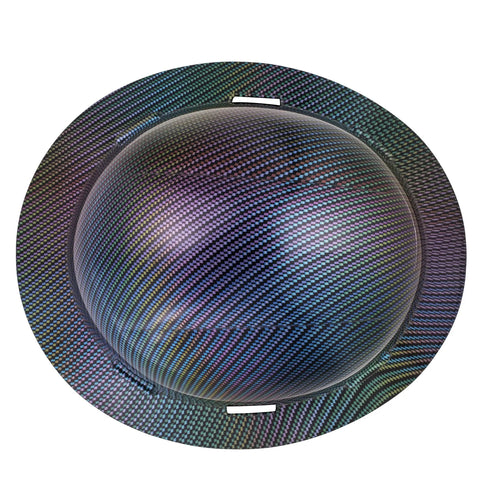 Top view of Full Brim Non Vented Hard Hat With Color Weave Carbon Fiber Design Gloss Finish OSHA Approved Helmet With 6 Point Suspension