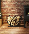 Indoor Firewood Rack And Log Holder For Fireside, Sturdy Steel Construction With Powder Coating, beside fireplace