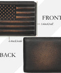 Front and back view of USA Flag Bifold Wallet For Men With RFID Blocking Full Grain Leather Hand Burnished Design Extra Capacity.