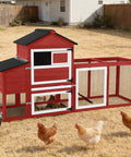 Mobile Chicken Coop With Run On Wheels Large Duplex Coop With Slide Out Tray Waterproof Roof Red Outdoor Backyard Hen House