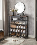 Ditch The Closet Mess With This Giant Shoe Rack Featuring Adjustable Metal Mesh Shelves For Entryway Or Mudroom Park Dozens Of Daily Kicks Rustic Brown Storage Unit with five tiers and mixed footwear.