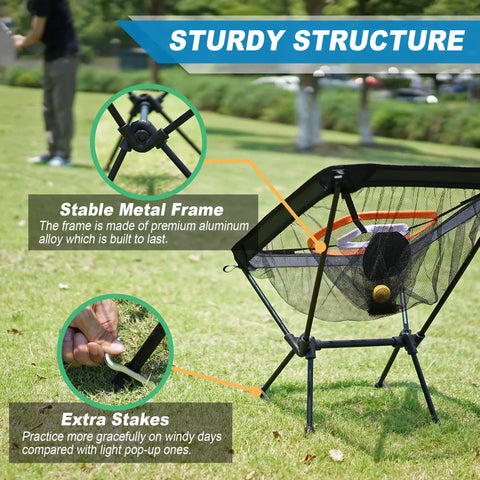 Foldable Chipping Net With Mat For Indoor And Outdoor Golf Practice, 3 Target Baskets For Chipping, Heavy Duty Aluminum Frame