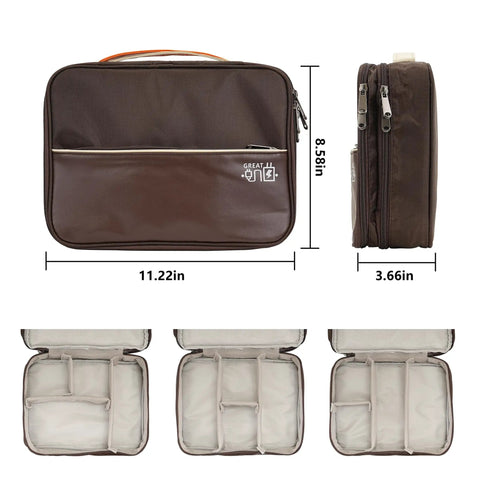 Waterproof Double Layer Electronics Organizer Bag For Cords, Chargers, Power Banks, Hard Drives And Mice, Shockproof Travel Cable Organizer Case, Classic Brown