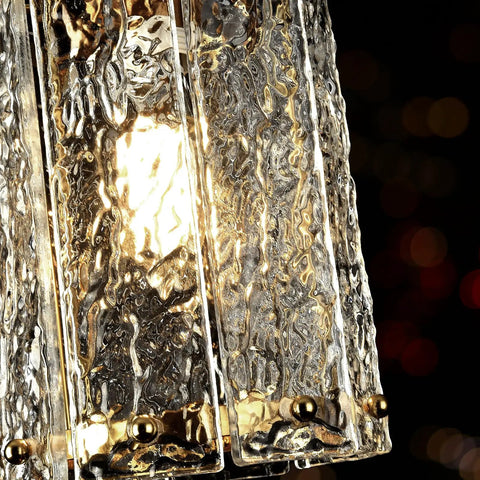 Close-up view of Glass panel from Sleek Gold Brushed Finish 2 Pack Modern Water Ripple Glass Pendant Lights With Adjustable Hanging Cords For Kitchen Island Dining Room Over Sink Super Dope Setup.