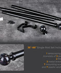 Set of Heavy Duty Black Curtain Rod For Windows 48 To 84 Inches, 1 Inch Adjustable Drapery Rod With Crystal Ball Finials
