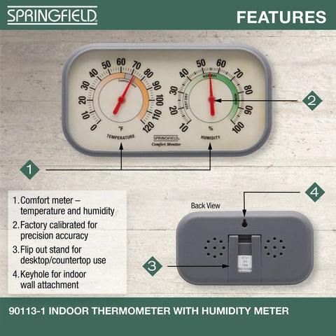 Color Track Humidity Meter And Indoor Thermometer Analog Weather Station with dual gauges and wall mounting feature