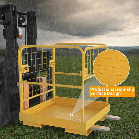 YINTATECH forklift cage, 36x36 in yellow steel work platform with non-slip diamond-plate floor, 1150 lb capacity