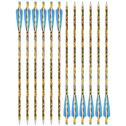 12 Pack 20 Inch Carbon Crossbow Bolts With 125 Grain Removable Tips, Camouflage Shaft, Low Hand Shock, Straight Flight