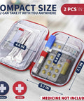 Inside view of Two Pack Grab And Go Travel First Aid Bag Set With Zippered Compartments, showing its organized storage layout.