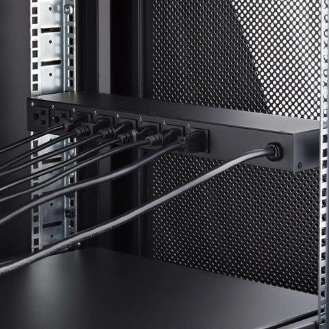 8-Outlet 1U Switched Rack Mount PDU With Individual On Off Outlets 125V 15A NEMA 5-15R 8-Foot Power Cord TAA Compliant Ideal For Server Rooms And Small Data Centers mounted in a server rack