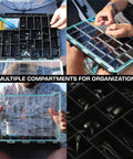 BallistiX Terminal Tackle Tray With Waterproof Gasket Clear Lid And One Hand Latch showing multiple compartments for organization
