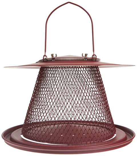 Durable Wild Bird Feeder With Diamond Mesh And 360 Degree Seed Tray For Clinging And Perching Birds, 2.5 Lb Seed Capacity, Red