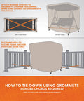 Two Seater Patio Swing Cover For Outdoor Use Heavy Duty Weatherproof Fabric Protects Your Swing And Outdoor Furniture, tie-down guide.