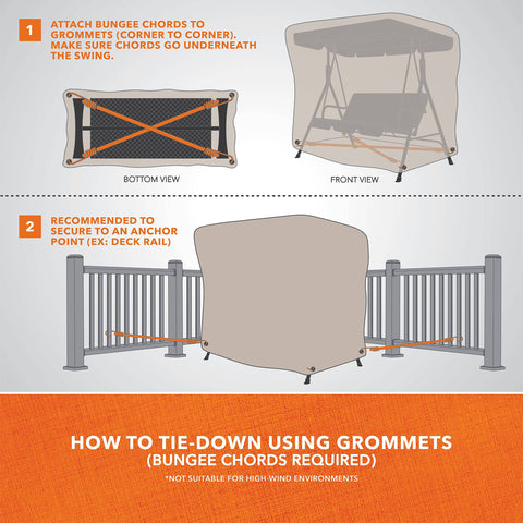 Two Seater Patio Swing Cover For Outdoor Use Heavy Duty Weatherproof Fabric Protects Your Swing And Outdoor Furniture, tie-down guide.
