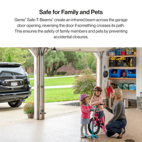 Safe T Beam Replacement Kit For Garage Doors with garage door open showing safe environment for family in UL Solutions certified setup.