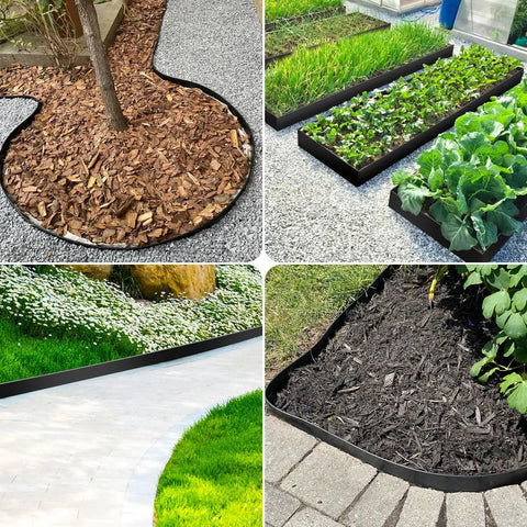 4 Inch Tall Landscape Edging 80 Foot Roll With 90 Anchoring Spikes And 5 Connectors in various garden setups