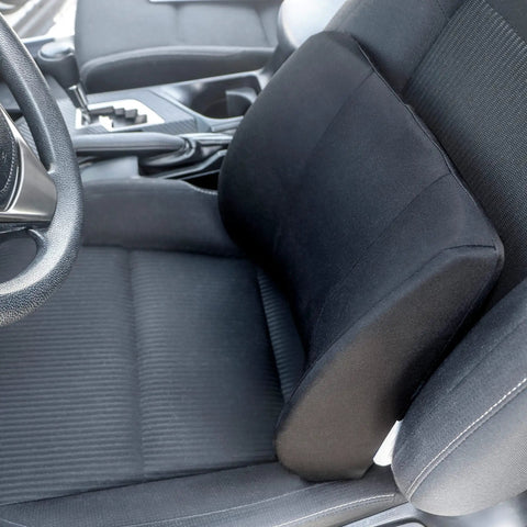 Premium Lumbar Support Pillow For Chair With Ergonomic Contoured Foam Insert Designed To Ease Lower Back Pain And Improve Posture on car seat.