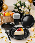 Fresh Black Disposable Plates 350 Piece Heavy Duty Food Grade Plastic Party Essentials For Weekend Ragers And Halloween Parties dinnerware with cake and decor