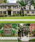 Six Piece White Garden Fence Set With Six Fence Inserts, Plastic Picket Edging installed around lawns and gardens