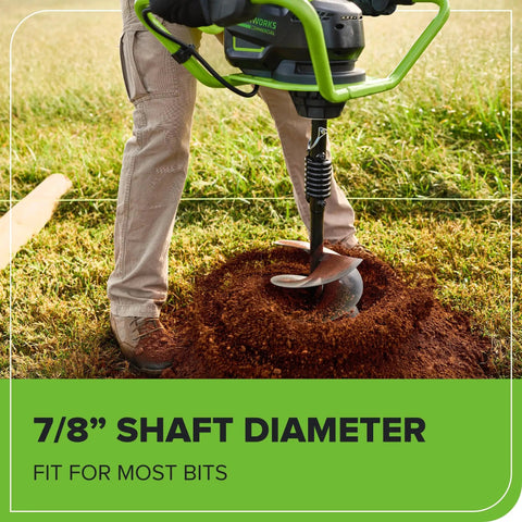 Man using 82V Brushless Earth Auger Power Head With 4.0Ah Battery And Dual Port Charger For Easy Post Hole Digging on grass