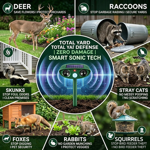 2 Pack Ultrasonic Deer Repellent With Motion Sensor For Garden And Yard, motion-activated animal deterrent shown in garden use
