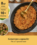 8-Quart Go-To Programmable Slow Cooker With Auto Warm, Digital Timer, Easy Cleanup in Black Stainless Steel, serving roast for 10+