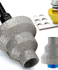 Front view of Amazon diamond core drill bit set with M10 adapter; tile hole saw kit (20/35/50mm) and bevel chamfer bits