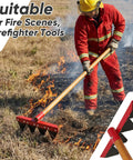 Firefighter using 55 Inch Fire Rake With Locust Wood Handle, Heavy Duty Wildland Firefighting Tool, 12.2 Inch Wide Head And 3.15 Inch Thick Rake Head