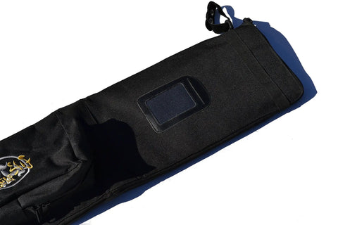 Close-up of black 50 Inch Dojo Sword Carrying Bag For Katana Iaito Bokken Shinai, showing rugged exterior and strap detail