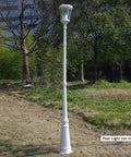 Universal Outdoor Lamp Post For Solar Lights, White Cast Aluminum Pole, 3 Inch Fitter Mount in a garden setting