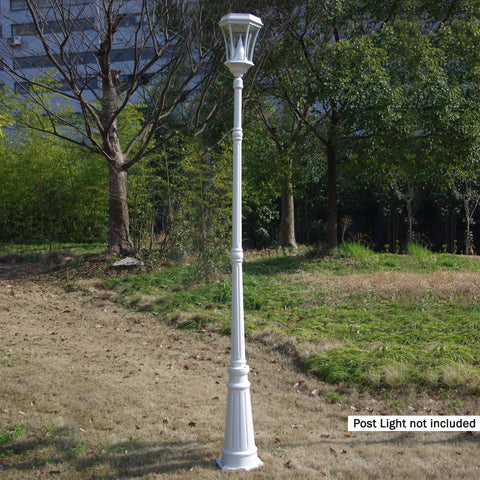 Universal Outdoor Lamp Post For Solar Lights, White Cast Aluminum Pole, 3 Inch Fitter Mount in a garden setting