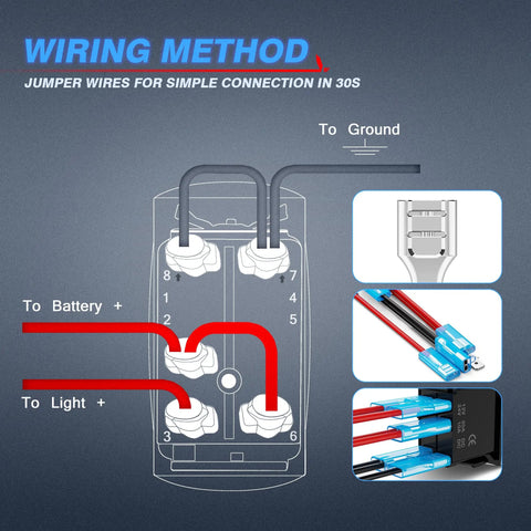 Wiring diagram for Blue Rock Lights Rocker Switch Kit With 5 Pin SPST On Off Toggle 20A 12V Blue LED Lights Easy Install Includes Jumper Wires Perfect For Off Road Marine And Vehicle Interior Lighting