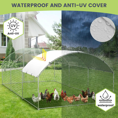 Heavy Duty Metal Chicken Coop With Doom Roof Walk In Poultry Run For Outdoor Backyards Waterproof UV Cover Predator Proof Fence