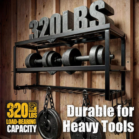 Heavy Duty Power Tool Organizer For Wall Mount Garage Storage With 320 Pounds Capacity Three Tier Iron Wire Rack installed